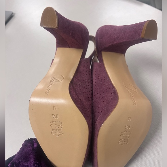 Delman Suede Retro Peep-toe Purple Heels - Picture 3 of 7